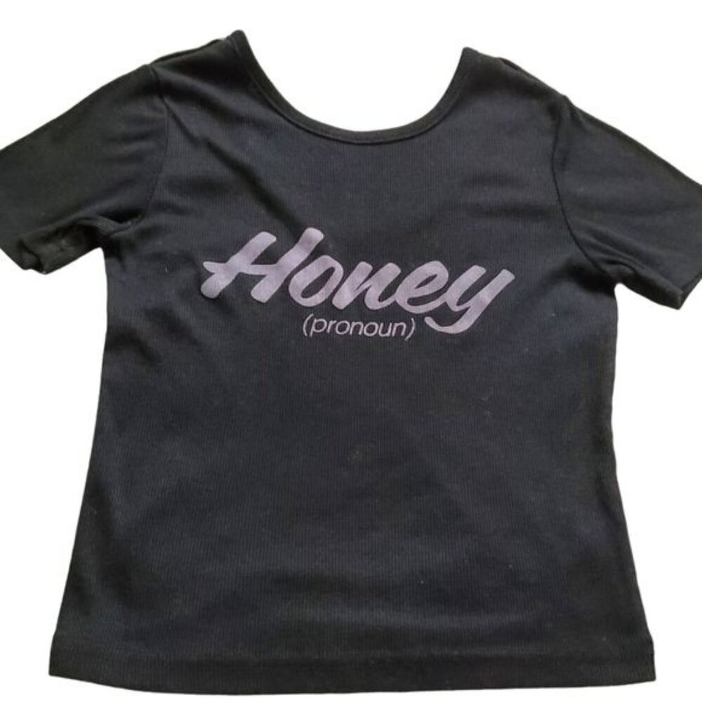 Black blouse short sleeve round neck size XS cropped - Picture 3 of 11